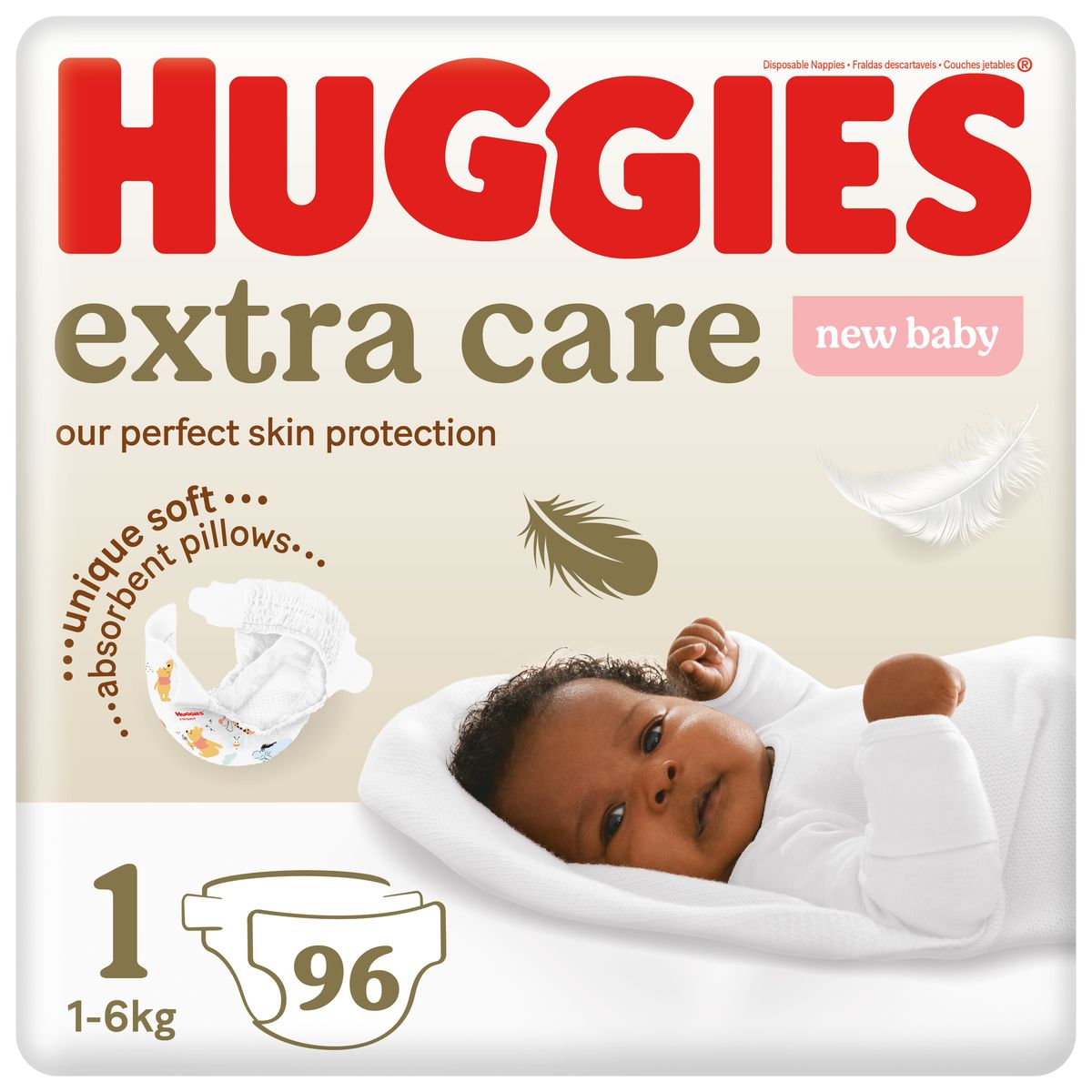 Huggies Extra Care Size 1 New Baby Up To 6kg 96 Nappies Value 