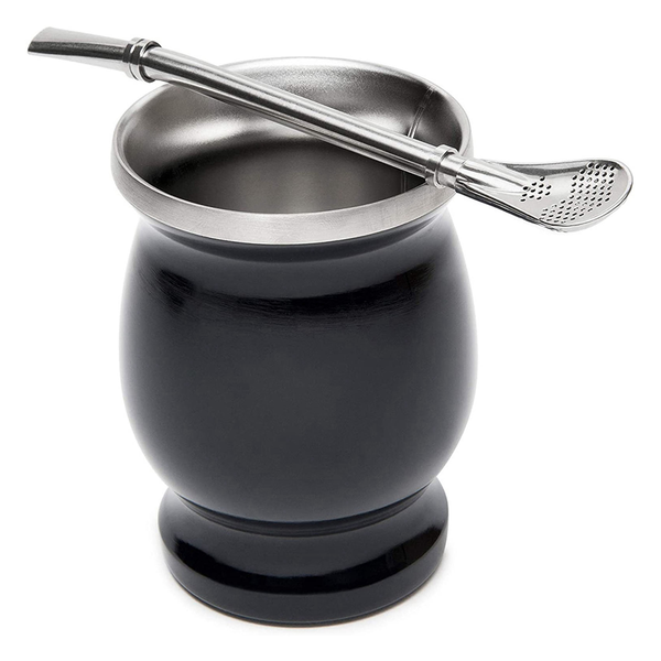 Yerba Mate Gourd Set Double-Wall Stainless Steel Mate Tea Cup- Black