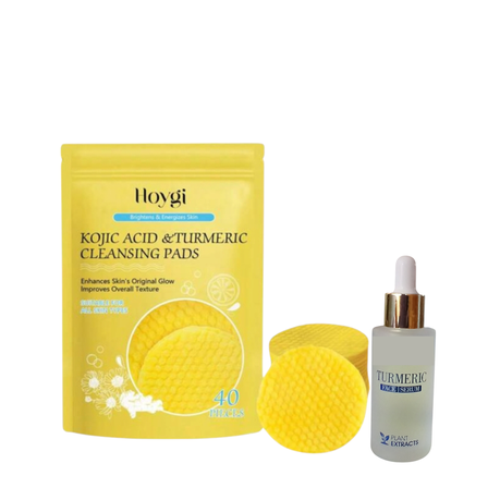 Hoygi 40x Kojic Acid & Turmeric Cleansing Pads + Turmeric Face Serum- Combo Image