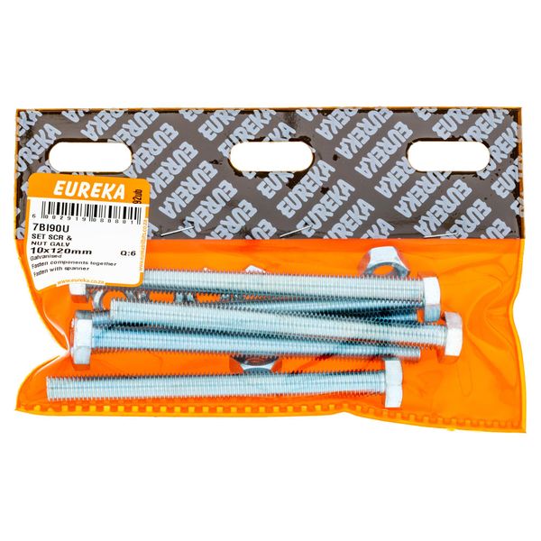 EUREKA Set Screw &amp; Nut Galvanised 10 x 120mm Q:6 7BI90U