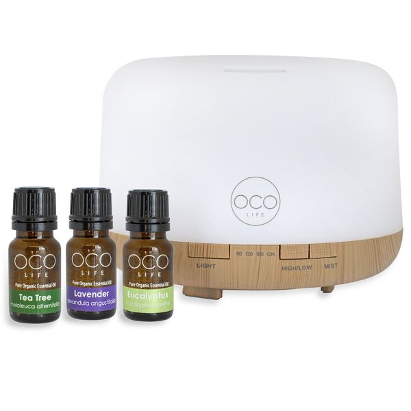 OCO Life Cool Mist Diffuser 500mls and Home Essential Kit 3 Oils