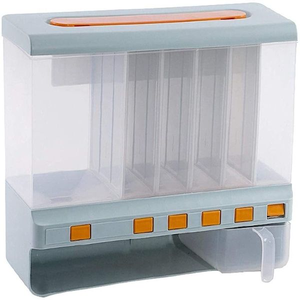 Wall-mounted Food Dispenser, Whole Grain Rice Bucket, 6 Grid Storage