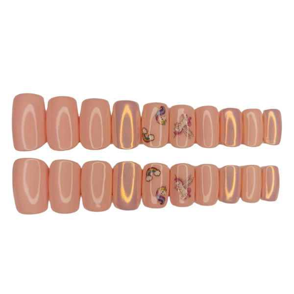 Luxury Press On Nails - Medium Square Pink Unicorn Set - 20 Piece