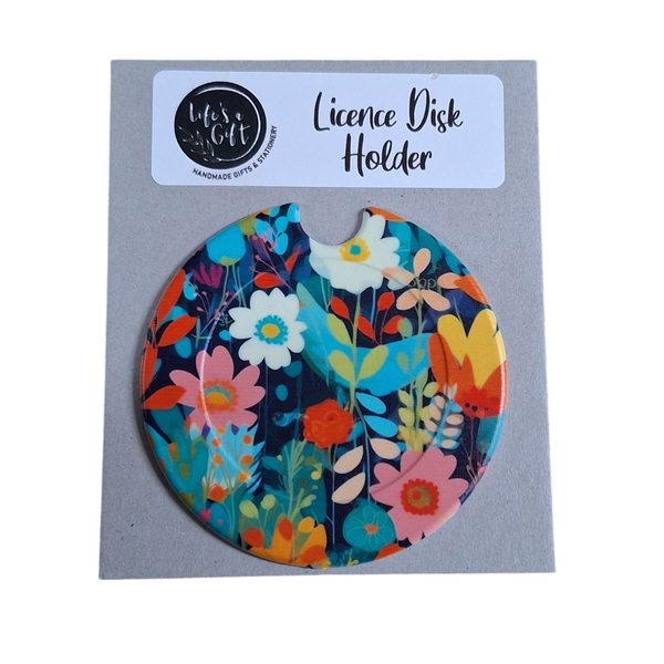 Licence Disk Holder - Bright Pink Flowers