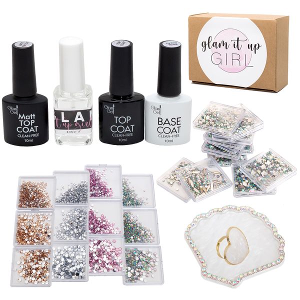 UV Gel Nail Polish Glam Gel Set &amp; Gem Nail Art Kit + Mixing Palettes