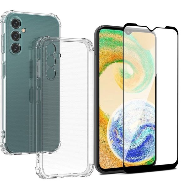 Shockproof Clear Pouch and 9D Glass Protector compatible with Samsung A14