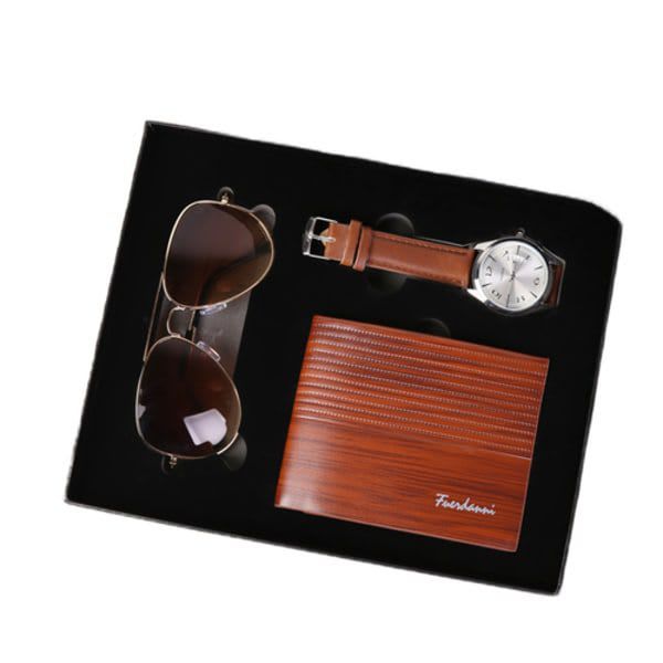 Modern Elegant Mens Bifold Wallet with Watch and Sunglasses Gift Set