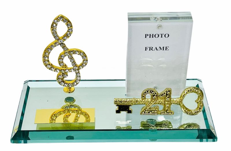 21st Key Gold Diamante Music Note on Mirror Base with Magnetic Photo Frame