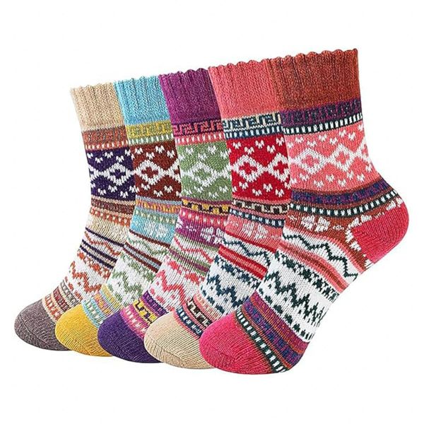 5 Pairs Wool Socks for Women, Stocking Stuffers Gifts for Women