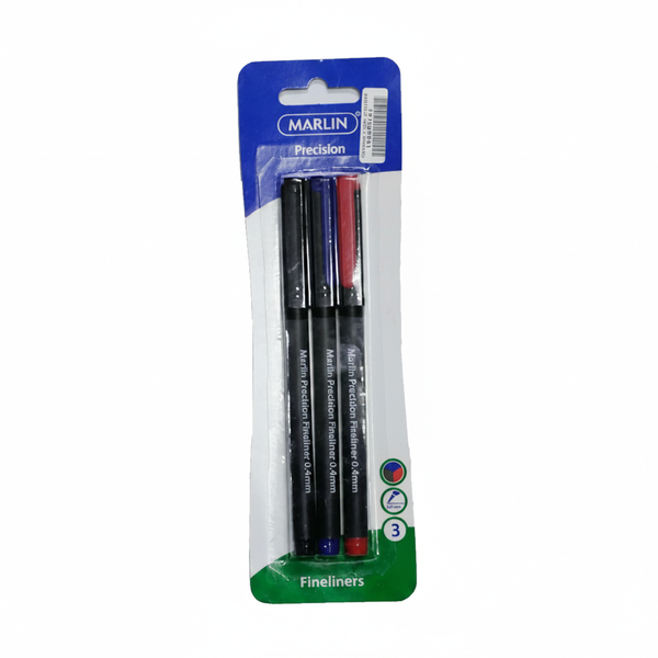 Marlin Fineliner Pens Assorted Colours - 3 Piece Set