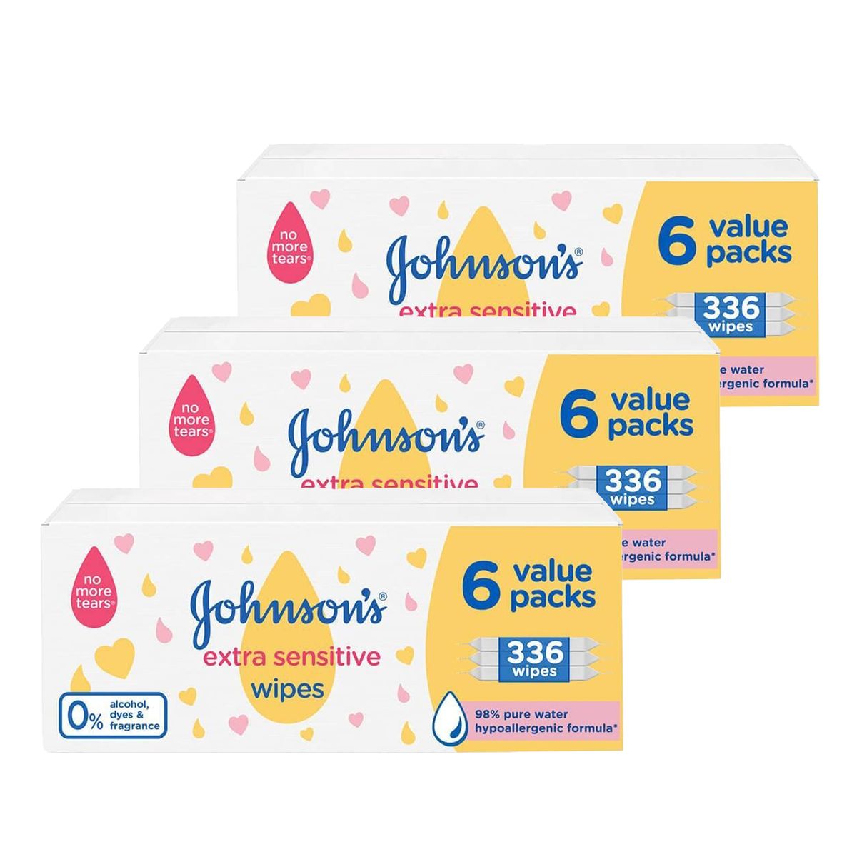 Johnson's Extra Sensitive Wipes Fragrance Free Value Pack - (3x 336's