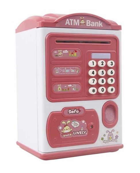 Pink Electronic ATM Piggy Bank Money Saving Box with Fingerprint &amp; Password