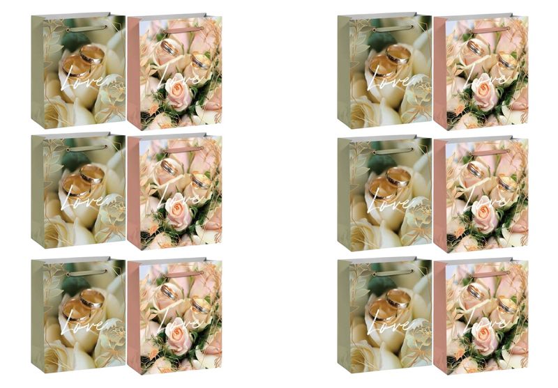 x12-Piece Floral Wedding &amp; Rings Design Gift Bags Set - 38 × 50 × 18cm