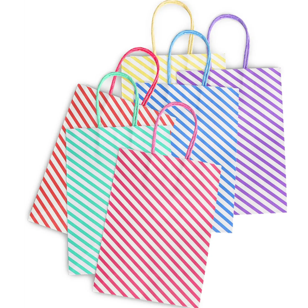 Set of 12 Paper Gift Bags with Handle, 22x16cm Stripes, Multicolor