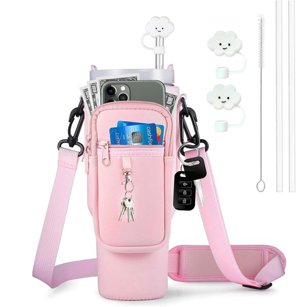 Water Bottle Carrier Bag with Phone Pocket and Accessories - Set of 6