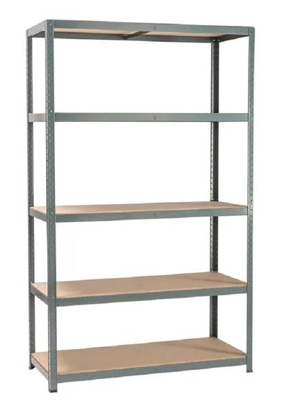 Spaceo Mdf Board &amp; Metal Shelving 5 Tiers - Grey (w120xd50xh196)