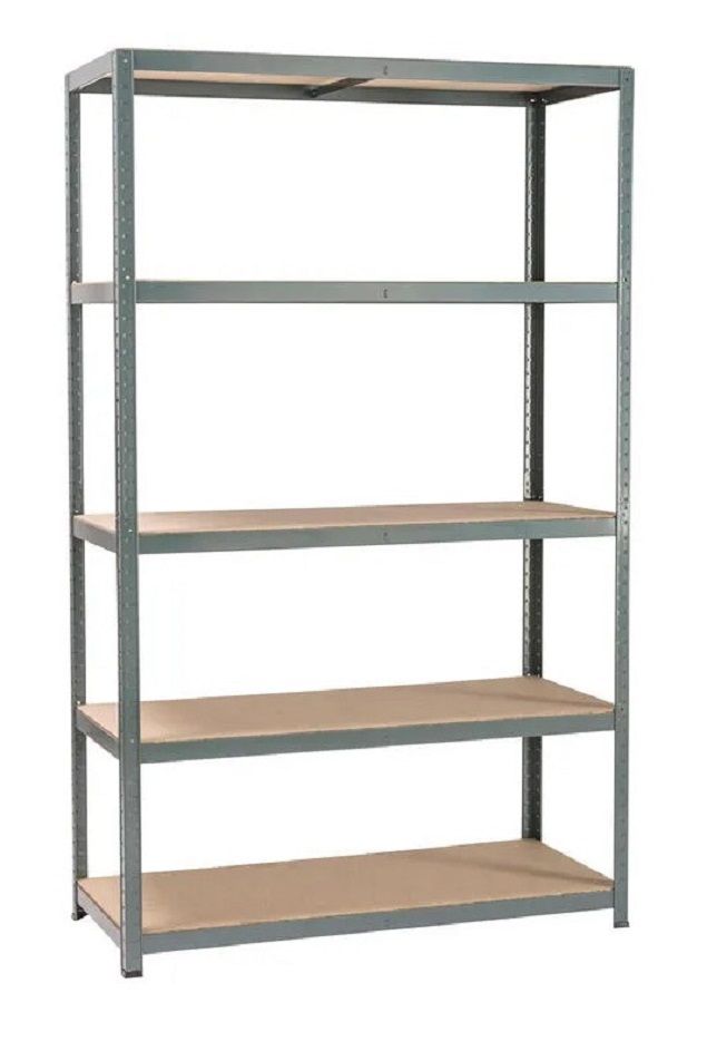 Spaceo Mdf Board & Metal Shelving 5 Tiers - Grey (w120xd50xh196)