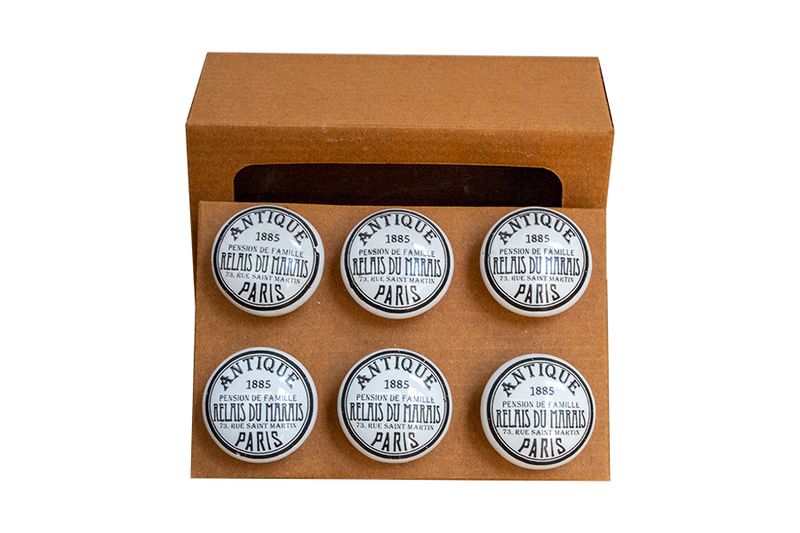 Black and White Antique Ceramic Drawer / Cabinet Knobs - Set of 6