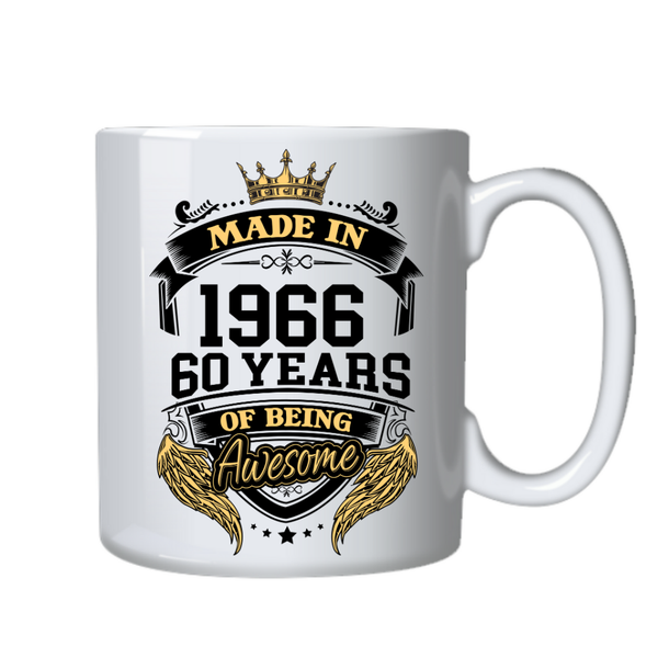 60 Years Old Made in 1966 Birthday Cup - Mug Gift - White