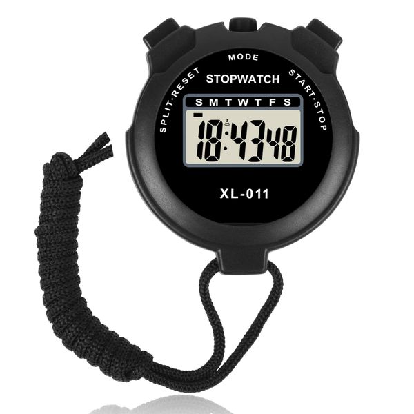 Digital Stopwatch-Large Display, Single Lap Split, 12/24 Hour Clock Alarm