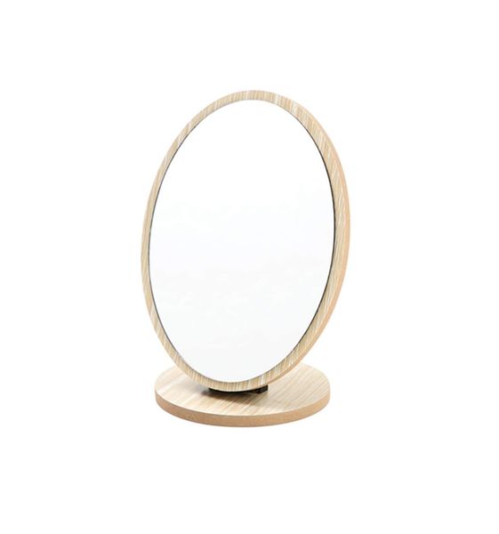 Oval Compact Table Mirror Standing Wood Framed Mirror Desktop
