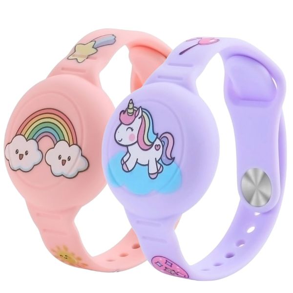 2pcs Waterproof AirTag Bracelets Finders, Cartoon Pattern, Anti Lost GPS