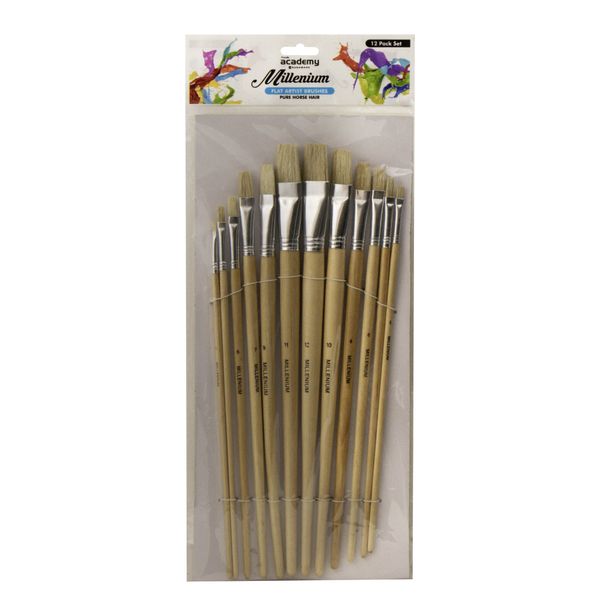 Academy Brushware Treeline Long Handle Paint Brushes Flat Size 1-12 Set