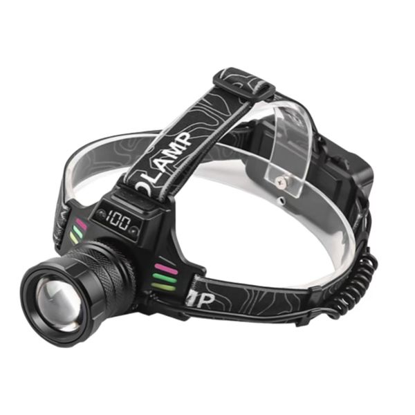Rechargeable LED Zoom Headlamp with Digital Display &amp; Reflective Strips