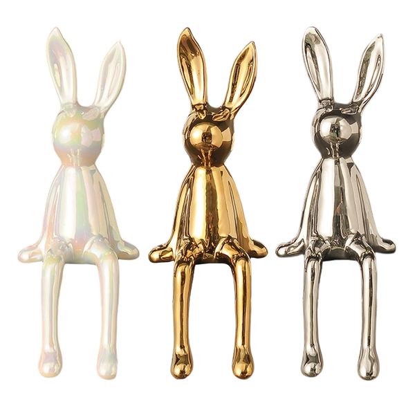 Home Decor Simple Elegant Seated Rabbit Sculpture Ornament Set of 3 (21cm)