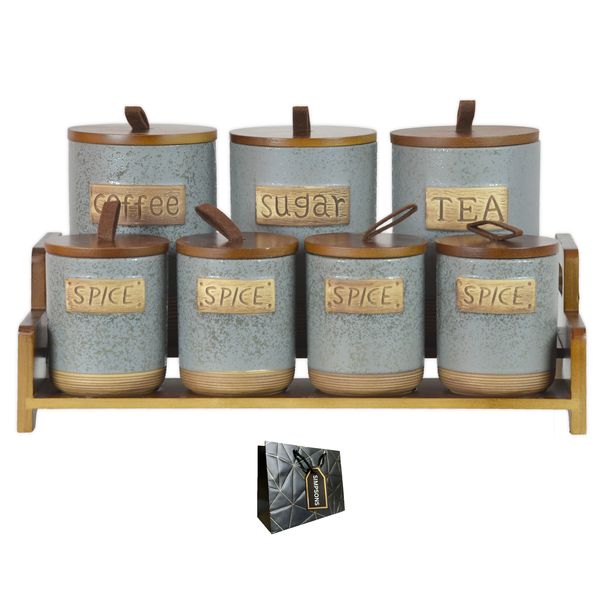 Coffee/Tea/Sugar/Spice - 7 Piece Canister Set &amp; Stand + Luxury Simpsons Bag