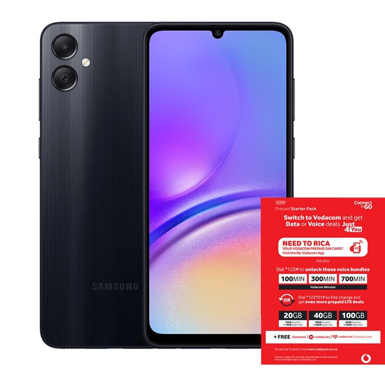 Samsung Galaxy A05 64GB LTE Dual Sim Black NL Vodacom SIM Card 