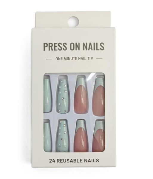 24 Piece French False Nails, Press on Nails Medium Length Glossy Fake Nail