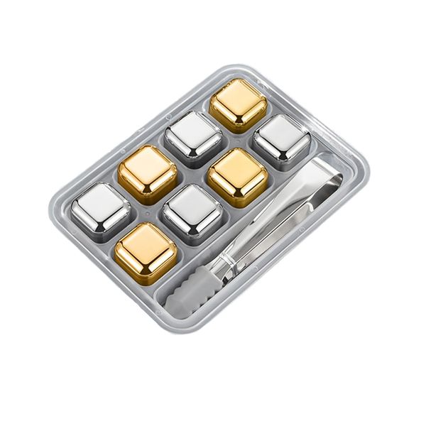 Reusable Metal Ice Cubes - Golden and Silver - 8 Piece