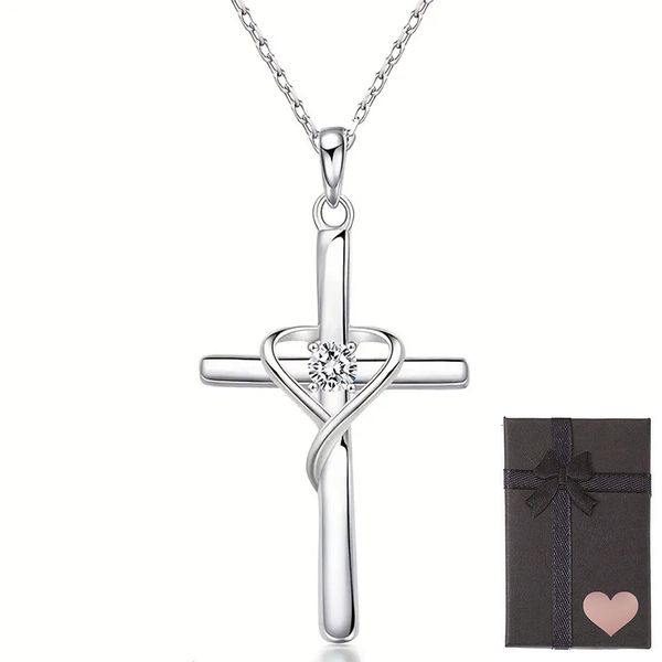 Heart Cross And Cubic Zirconia Necklace