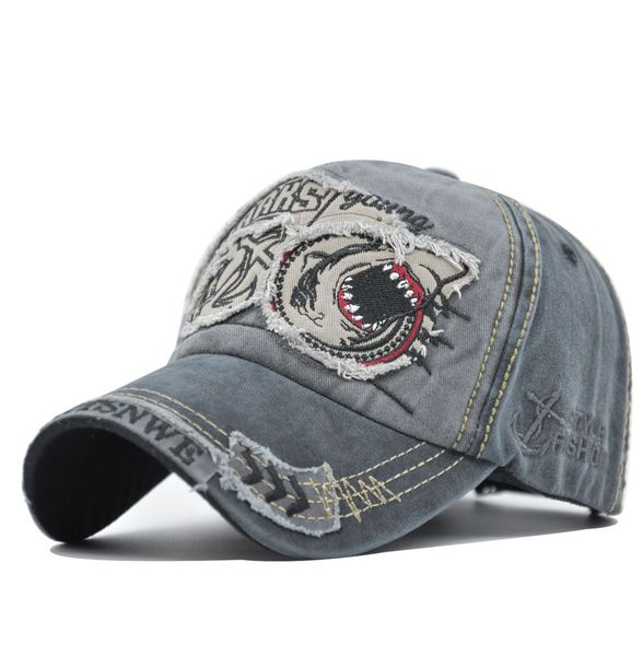 Shark Embroidery Denim Dad Hat Vintage Washed Trendy Baseball Cap