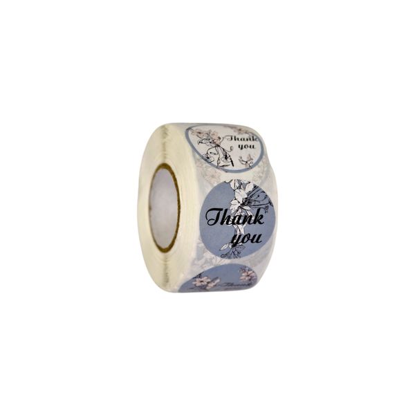 500 Piece Floral "Thank You" Sticker Roll - Round Adhesive Packaging Labels