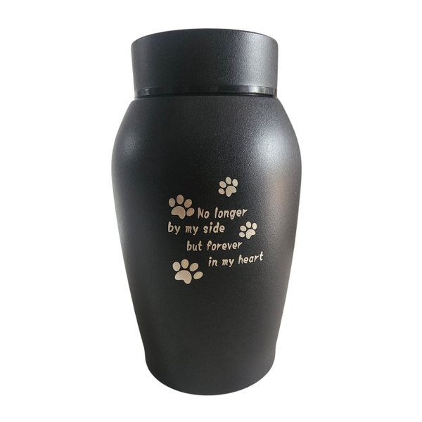 Black Cremation Pet Urn For Dogs / Cats in Stainless Steel incl Bag