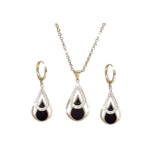 Secret Shield Elegant Noir Teardrop Necklace &amp; Earrings Jewellery Set