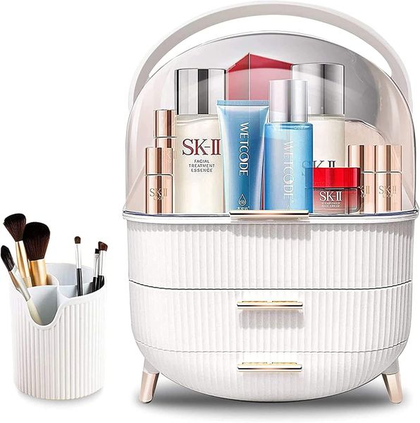 Sulfar Large Cosmetic Makeup Organizer with Drawers and Brush Organizer, Du