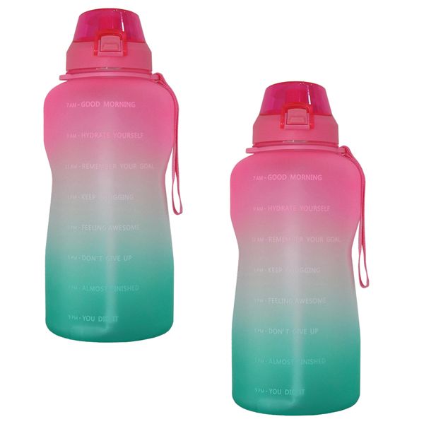 Maisonware 3.8L Giant Motivational Water Bottle Pink and Green - 2 Pack
