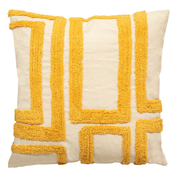 Yellow Cotton Tufted Abstract Square Cushion Cover with Zipper 40cm