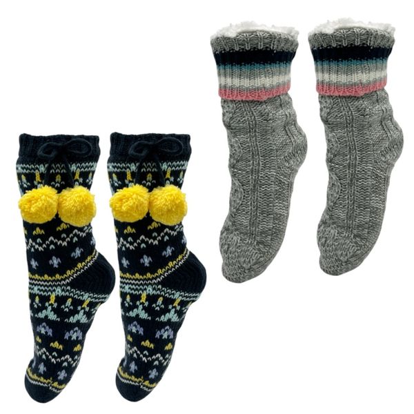 2 Pair Anti Slip Thermal Slipper Socks Super Warm Fleece - TS002