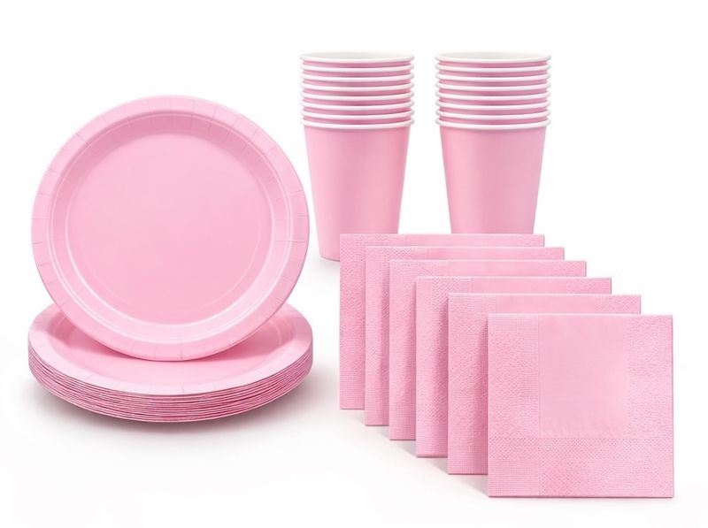 Disposable Party Set for 30 - White Paper Plates, Cups &amp; Napkins Combo Pack