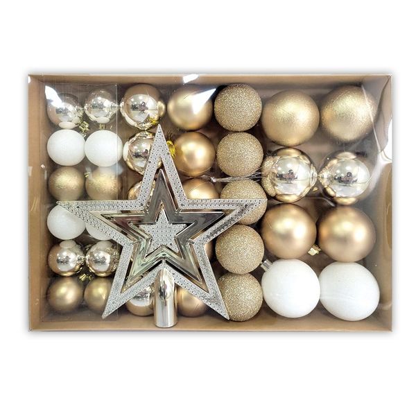 Christmas Decoration - Decoration Pack Mix Ball &amp; Star Gold &amp; White S/36