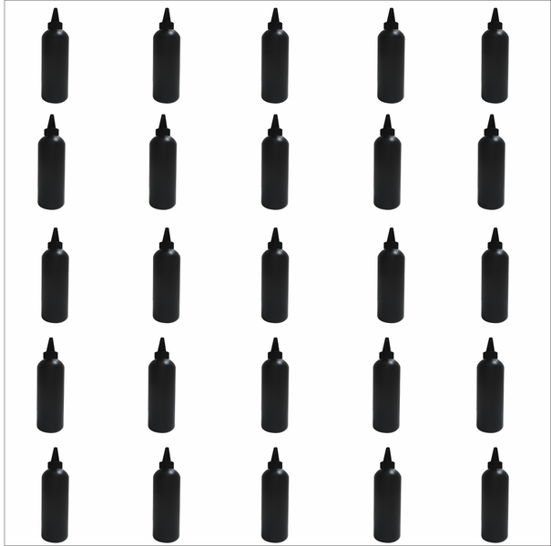 25 x 250ml Black HDPE Bottles with Oil Spout Caps - Durable &amp; Leak-Proof