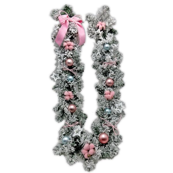 Christmas Decoration - Garland with Snow &amp; Pink Décor 1.8m