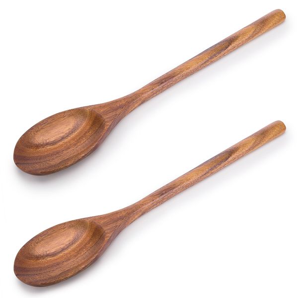 Wooden Cooking Spoons, Acacia Wood Mixing Spoons, 12-Inch Set of 2