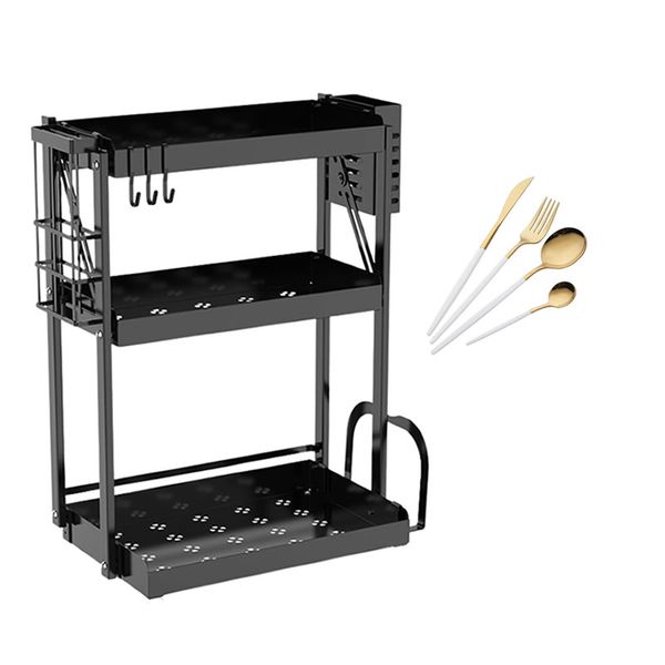 4-Piece Stainless Steel Cutlery Set With 3-Tier Foldable Spice Storage Rack