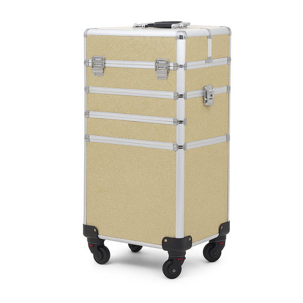 (4 in 1) Professional Makeup Cosmetics Rolling Box Trolley - Gold