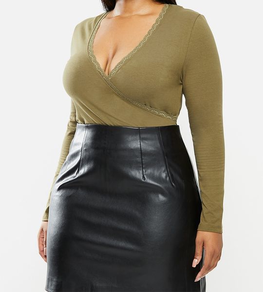 Women's Glamorous Curve Knitted Bodysuit - Khaki